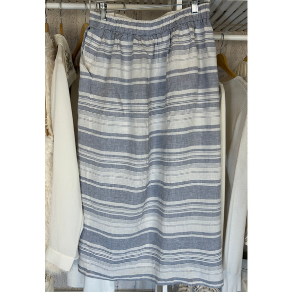 Cynthia Rowley Women's Size M Blue & White Striped 100% Linen Midi Skirt #0470 - Picture 5 of 10
